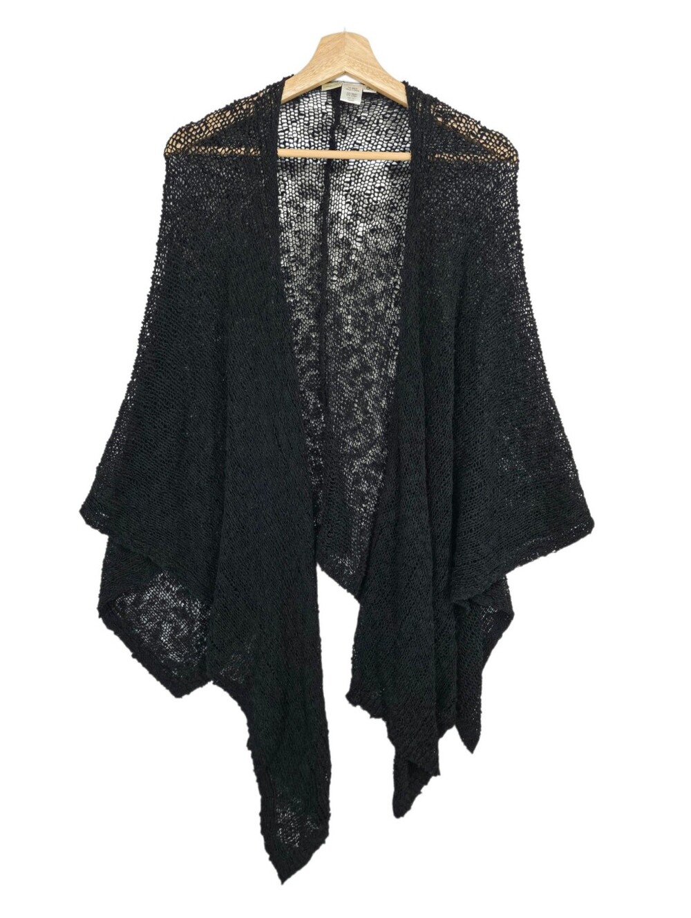 Coldwater Creek Black Open Knit Shawl Wrap One Size Boho Lagenlook Minimalist